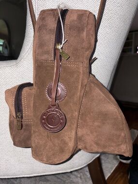 NWT Men's Brown Suede Belt Bag with Dual Zip Pockets